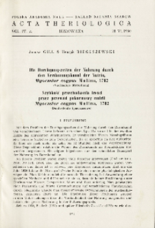 Die Durchgangszeiten der Nahrung durch den Verdauungskanal der Nutria, Myocastor coypus Molina, 1782; Szybkość przechodzenia treści przez przew&oacute;d pokarmowy nutrii Myocastor coypus Molina, 1782