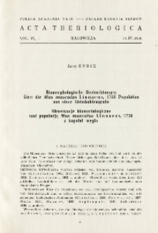 Biomorphologische Beobachtungen über die Mus musculus Linnaeus, 1758 Population aus einer Steinkohlengrube; Obserwacje biomorfologiczne nad populacją Mus musculus Linnaeus, 1758 z kopalni węgla