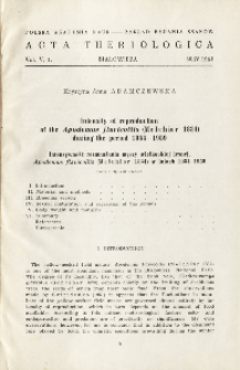 Intensity of reproduction of the Apodemus flavicollis (Melchior 1834) during the period 1954-1959; Intensywność rozmnażania myszy wielkookiej leśnej, Apodemus flavicollis (Melchior 1834) w latach 1954-1959