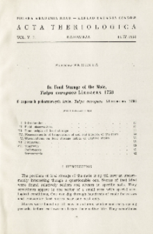 On food storage of the mole, Talpa europaea Linnaeus 1758; O zapasach pokarmowych kreta, Talpa europaea Linnaeus 1758