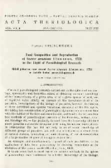 Food composition and reproduction of Sorex araneus Linnaeus, 1758 in the light of parasitological research; Skład pokarmu oraz rozr&oacute;d Sorex araneus Linnaeus, 1758 w świetle badań parazytologicznych