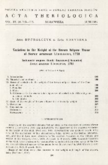 Variation in the weight of the brown adipose tissue of Sorex araneus Linnaeus, 1758; Zmienność wagowa tkanki tłuszczowej brunatnej Sorex araneus Linnaeus, 1758