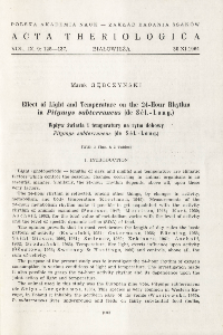Effect of light and temperature on the 24-hour rhythm in Pitymys subterraneus (de S&eacute;l.-Long.); Wpływ światła i temperatury na rytm dobowy Pitymys subterraneus (de S&eacute;l.-Long.)