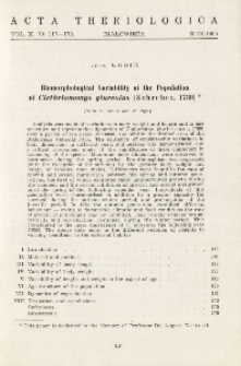 Biomorphological variability of the population of Clethrionomys glareolus (Schreber, 1780)