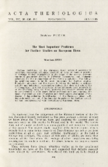 Bisoniana XXXV. The most important problems for further studies on European bison