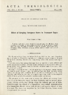 Studies on the European hare. XVIII. Effect of keeping European hares in transport cages