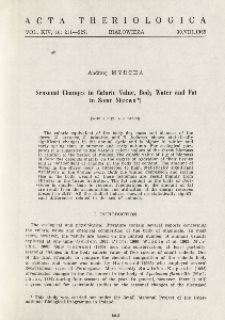 Seasonal changes in caloric value, body water and fat in some shrews