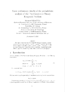 On some preliminary results of the probabilistic analysis of the two-constraint binary knapsack problem