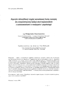 Algorytm defuzyfikacji ciągłej warunkowej liczby rozmytej dla niesymetrycznej funkcji strat bayesowskich z zastosowaniami w medycynie i psychologii