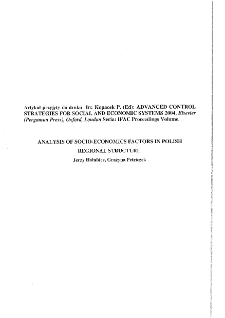 Analysis of socio-economics factors in polish regional structure. W druku: Kopacek (Ed) ACS, Elsevier, (Pergamon Press), Oxford, London
