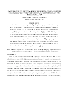 Zarządzanie inwestycjami i długiem jednostek samorządu terytorialnego przy wykorzystaniu optymalizacji wielokryterialnej