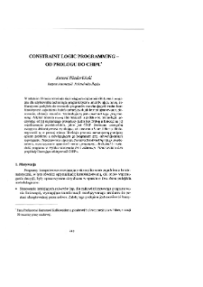 Analiza systemowa i zarządzanie : książka jubileuszowa z okazji 50-lecia pracy naukowej Romana Kulikowskiego * Constraint logic programming - od PROLOGU do CHIPU