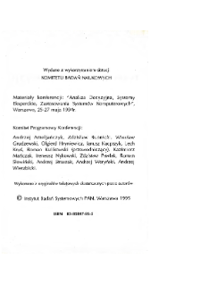 Wspomaganie decyzji systemy eksperckie : materiały konferencji , analiza decyzyjna, systemy eksperckie, zastosowania systemów komputerowych * Systemy eksperckie * Sztuczna inteligencja w diagnozowaniu stanowisk roboczych