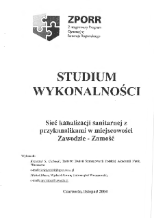 Studium wykonalności: sieć kanalizacji sanitarnej z&nbsp;przykanalikami w miejscowości Zawodzie - Zamość