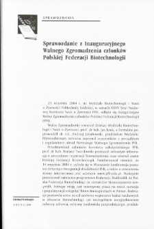 Sprawozdanie z Inauguracyjnego Walnego Zgromadzenia członków Polskiej Federacji Biotechnologii