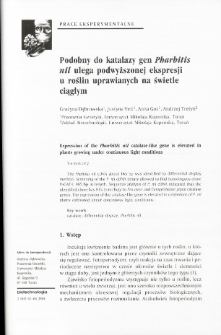Podobny do katalazy gen Pharbitis nil ulega podwyższonej ekspresji u roślin uprawianych na świetle ciągłym