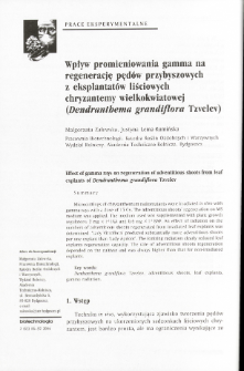 Wpływ promieniowania gamma na regenerację pędów przybyszowych z eksplantatów liściowych chryzantemy wielkokwiatowej (Dendranthema grandiflora Tzvelev)