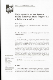 Wpływ cytokinin na morfogenezę buraka cukrowego (Beta vulgaris L.) w kulturach in vitro