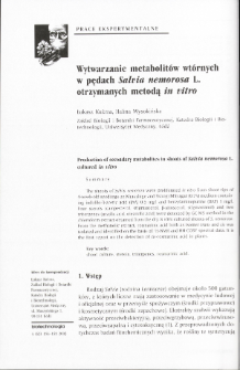 Wytwarzanie metabolitów wtórnychw pędach Salvia nemorosa L. otrzymanych metodą in vitro