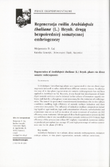 Regeneracja roślin Arabidopsisthaliana (L.) Heynh. drogą bezpośredniej somatycznej embriogenezy