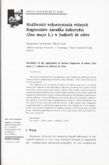 Possibility of the application of various fragments of maize (Zeamays L.) embryos in cultures in vitro