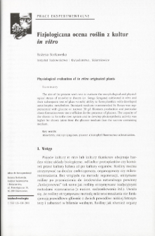 Physiological evaluation of in vitro originated plants