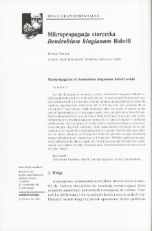 Micropropagation of Dendrobium kingianum Bidwill orchid