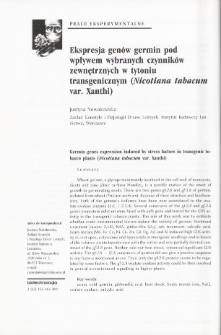 Germin genes expression induced by stress factors in transgenic tobacco plants (Nicotiana tabacum var. Xanthi)