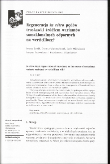 Regeneracja in vitro pędów truskawki źródłem wariantów somaklonalnych odpornych na werticiliozę?