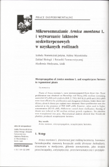 Mikrorozmnażanie Arnica montana L. i wytwarzanie laktonów seskwiterpenowych w uzyskanych roślinach