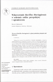 The use of Bacillus thuringiensis in plant protection: prospects and limitations