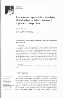 Patentability of Biotechnological Inventions under the European Patent Convention