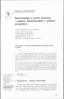 Biotechnologia w prawie krajowym i regulacje międzynarodowe z polskiej perspektywy