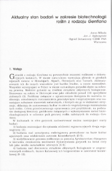 Aktualny stan badań w zakresie biotechnologii roślin z rodzaju Gentiana