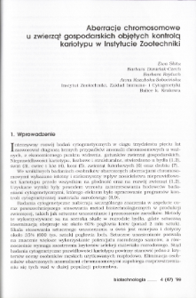 Aberracje chromosomowe u zwierząt gospodarskich objętych kontrolą kariotypu w Instytucie Zootechniki