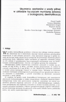 Usuwanie azotan&oacute;w z wody pitnej w układzie toczącym wymianę jonową z biologiczną denitryfikacją