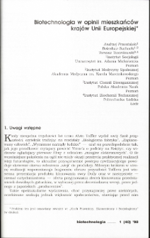 Biotechnologia w opinii mieszkańc&oacute;w kraj&oacute;w Unii Europejskiej