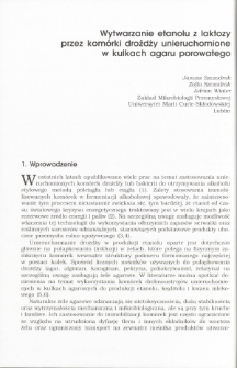 Wytwarzanie etanolu z laktozy przez kom&oacute;rki drożdży unieruchomione w kulkach agaru porowatego