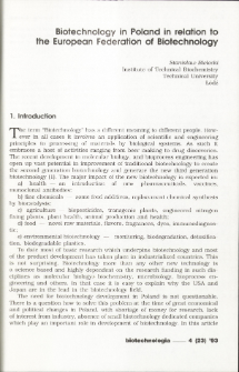 Biotechnology in Poland in relation to the European Federation of Biotechnology
