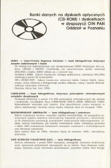Banki danych na dyskach optycznych (CD-ROM) i dyskietkach w dyspozycji OIN PAN Oddział w Poznaniu