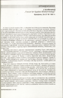 Sprawozdanie z konferencji &bdquo;Forum for Applied Biotechnology&rsquo;' Gandawa, 25-27 IX 1991r.
