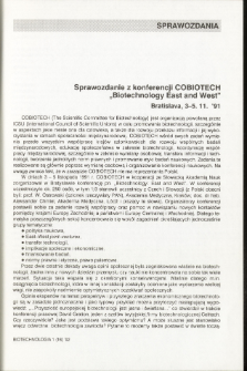 Sprawozdanie z konferencji COBIOTECH „Biotechnoiogy East and West” Bratislava, 3-5.11. ’91