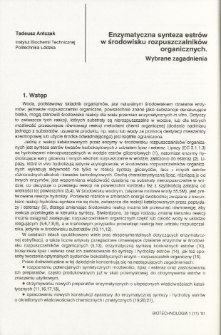 Enzymatic synthesis of esthers in organic solvents. Selected problems