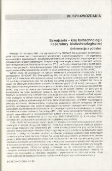 Szwajcaria -- kraj biotechnologii i aparatury biotechnologicznej