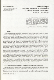 Biotechnology of the utilization of organic waste with application of earthorms