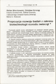 Propozycje rozwoju badań z zakresu biotechnologii rozrodu zwierząt