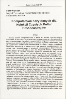 Komputerowe bazy danych dla Kolekcji Czystych Kultur Drobnoustrojów