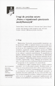 Uwagi do projektu ustawy &bdquo;Prawo o organizmach genetycznie zmodyfikowanych&rdquo;