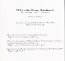 XIII Europejski Kongres Biotechnologii