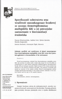 Specyficzność substratowa oraz wrażliwość monooksygenazy fenolowej ze szczepu Stenotrophomonas maltophilia KB2 a jej potencjalne zastosowanie w bioremediacji środowiska